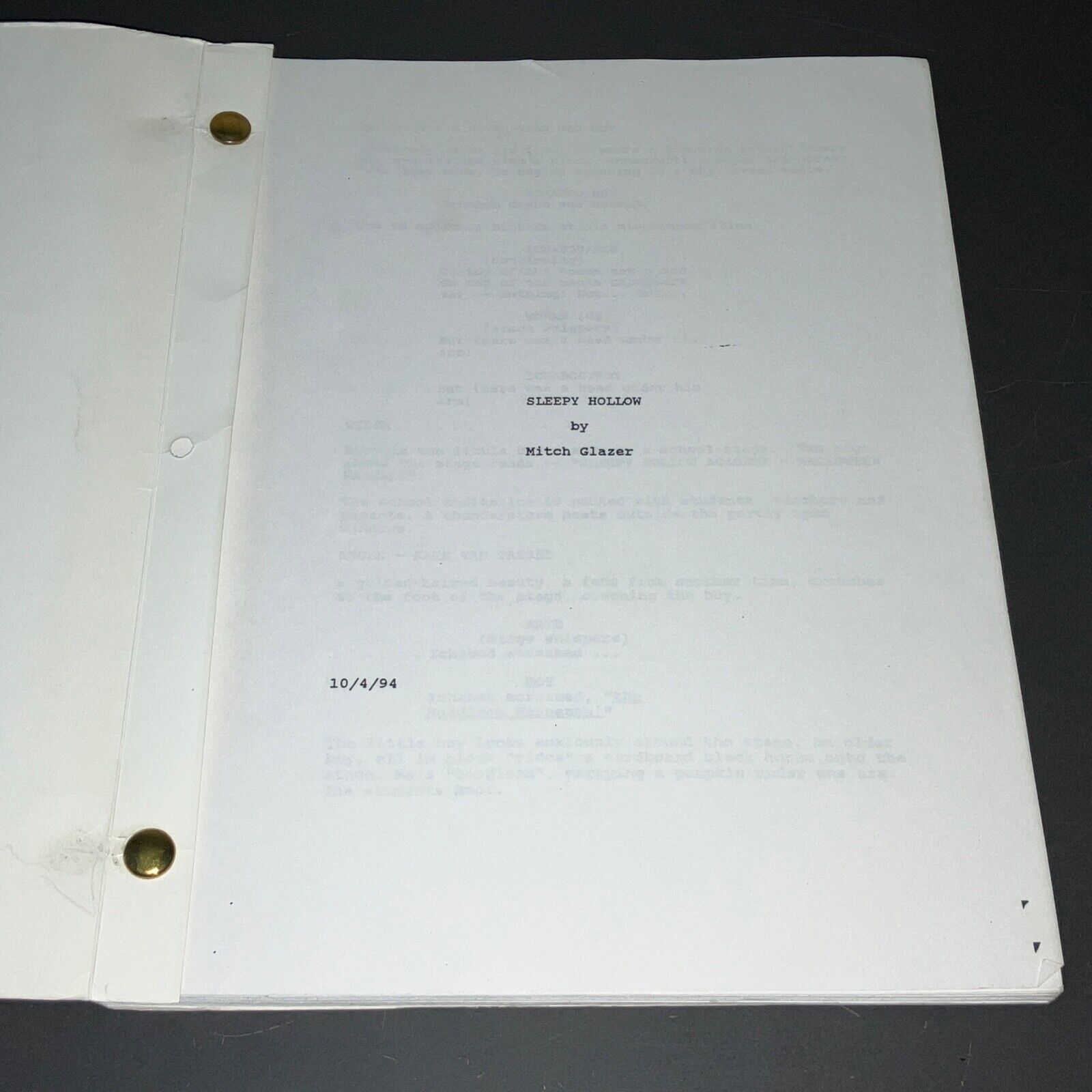 SLEEPY HOLLOW (10/4/94) TIM BURTON Agency Covers Script 127 White Pages!