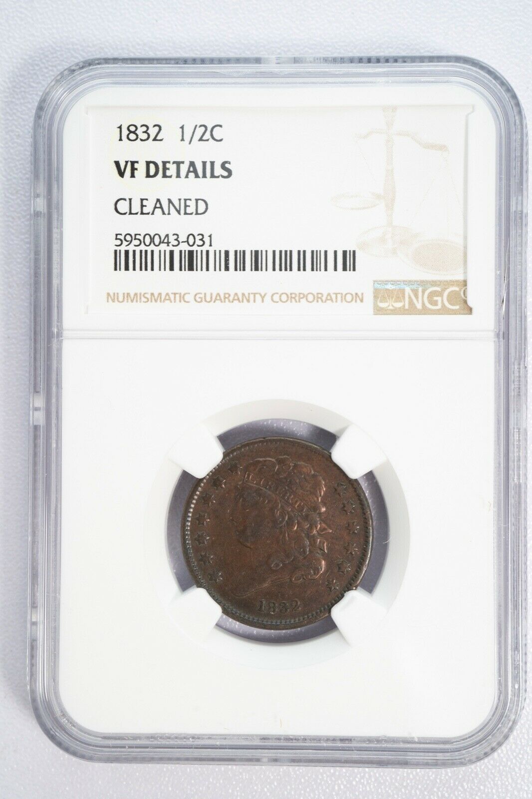 1832 Classic Head Half Cent NGC VF Details - Cleaned #3031