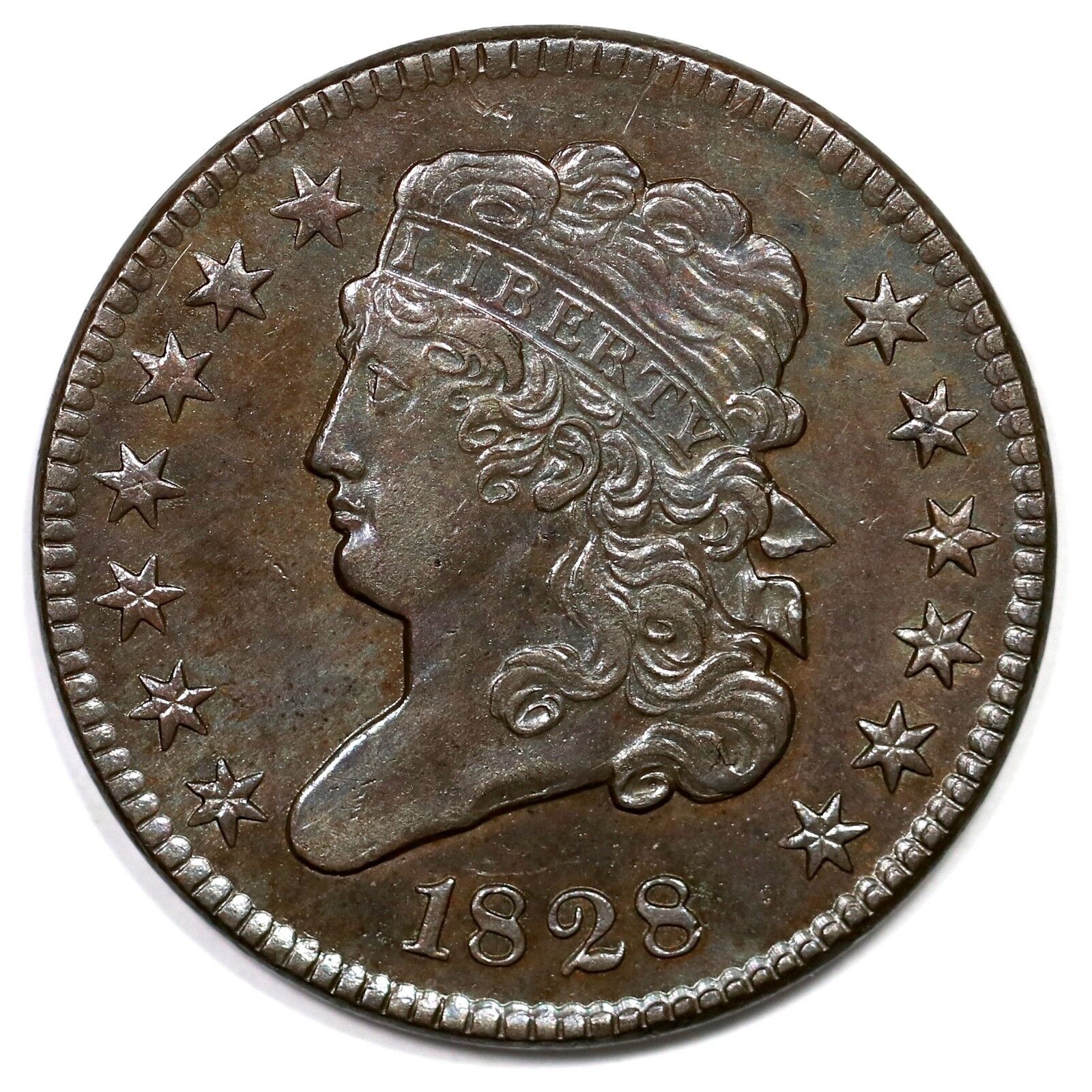 1828 C-3 13 Star Classic Head Half Cent Coin 1/2c