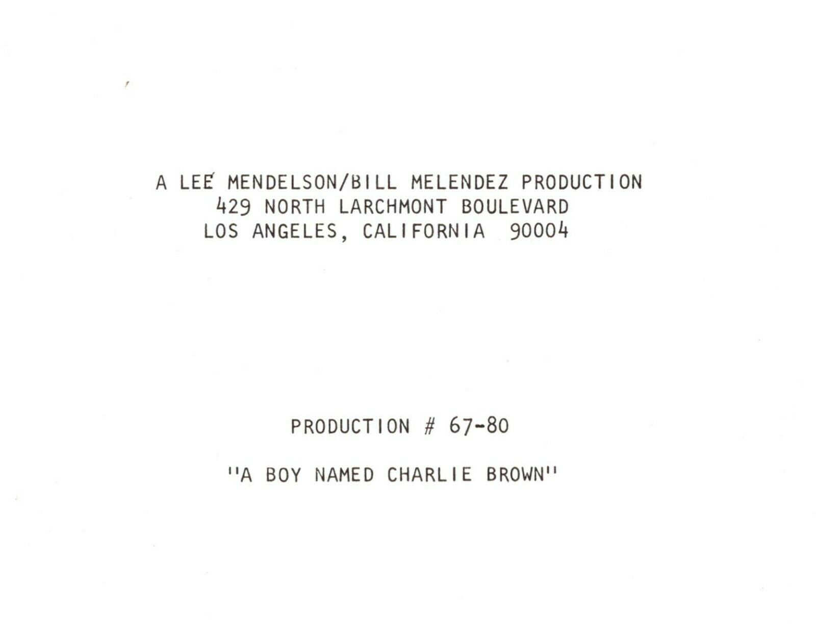 Peanuts Production Script - A Boy Named Charlie Brown 1969 Mendelson Melendez