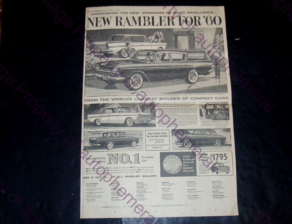 1960 Rambler 15x22" Full Page Intro Newspaper Ad Ambassador American Motors Amc