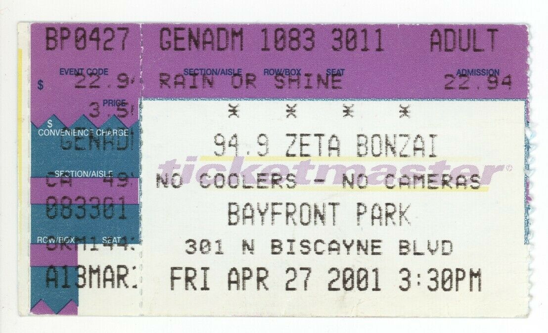 Offspring 3 Doors Down Cold Disturbed Linkin Park 4/27/01 Miami FL Ticket Stub!