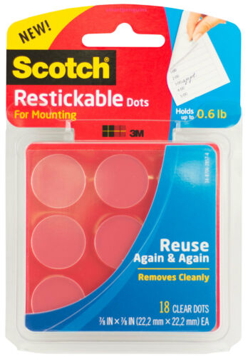 Scotch Restickable Dots For Mounting Removable Clear Double Sided Adhesive 18ct
